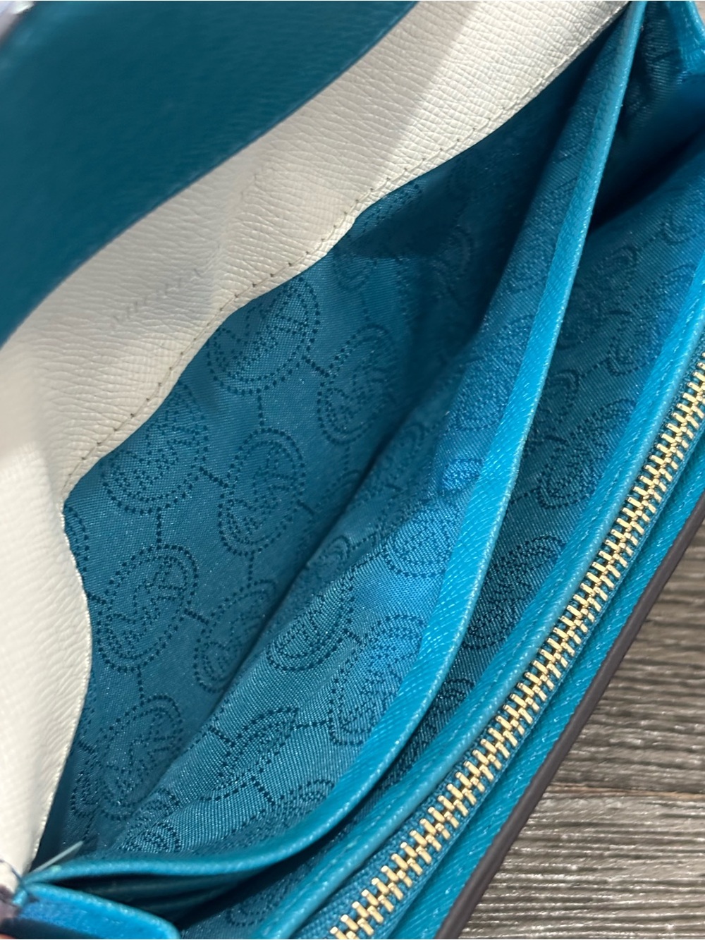 Michael Kors • Fulton Saffiano Leather Wallet • Navy | Teal | White - Picture 7 of 15